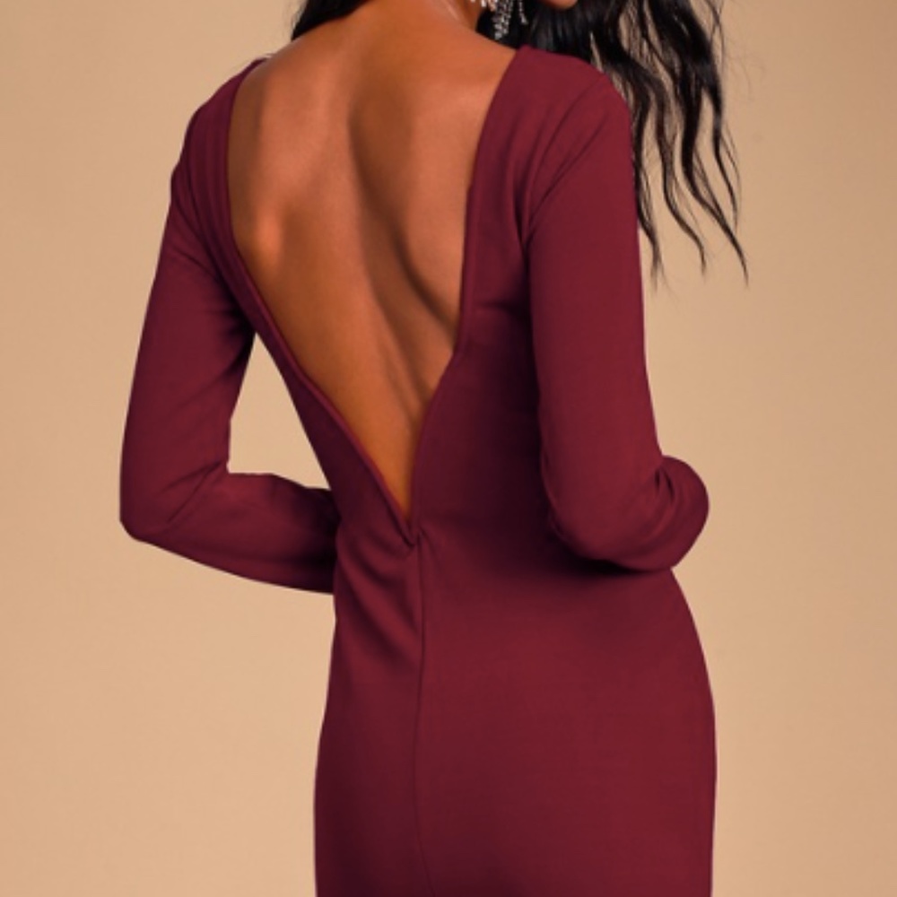 Addyson Burgundy Long Sleeve Backless Midi Bodycon